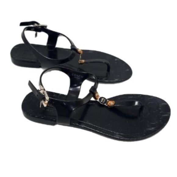Black Coach 'Piccadilly' Hard Jelly Thong Sandals - 5B - Picture 6 of 8